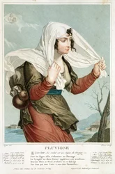 Pluviôse (januari-februari) vijfde maand van de Republikeinse Kalender, gegraveerd door Tresca, c.1794